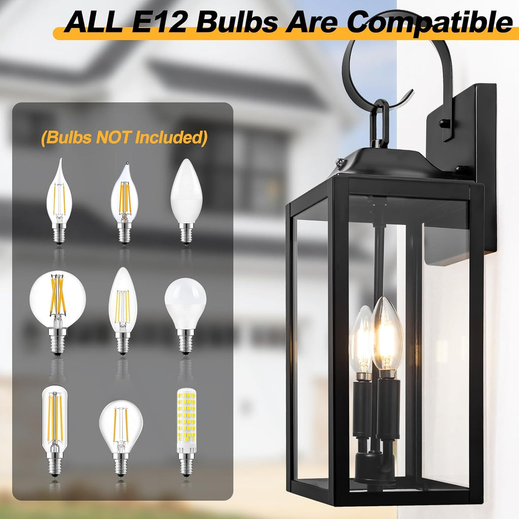 2 Dusk to Dawn Black Outdoor Wall Lanterns