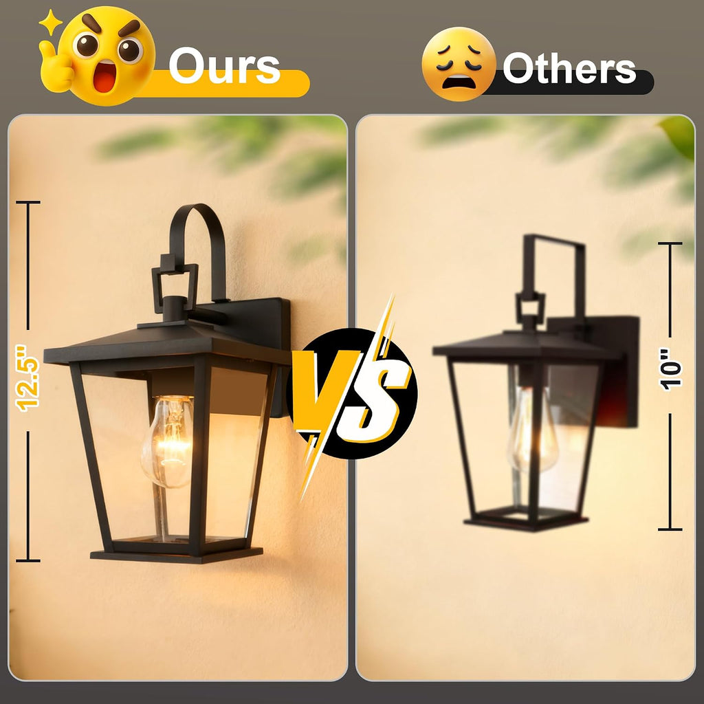 2 Black Clear Glass Outdoor Lanterns