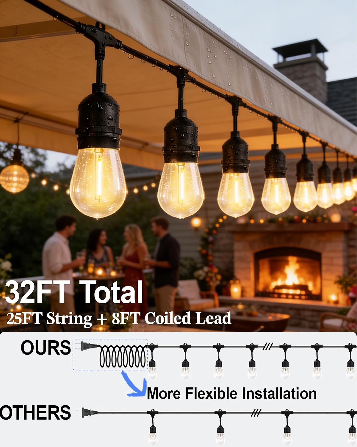 25FT Dimmable Edison Outdoor Patio String Lights