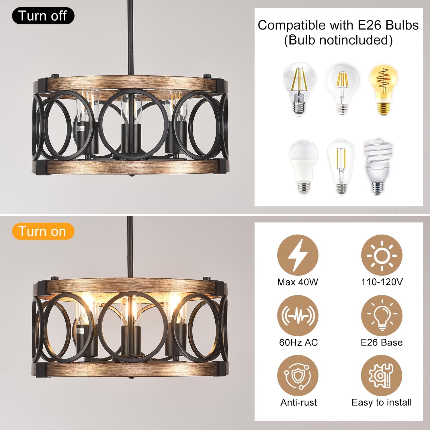 3-Light Rustic Drum Ceiling Light