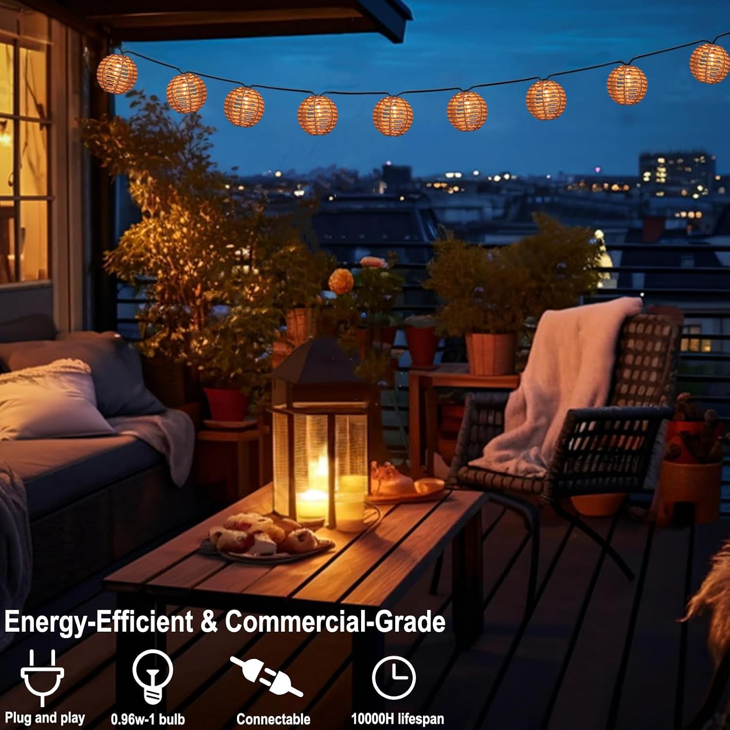 Rattan Globe Lantern String Lights