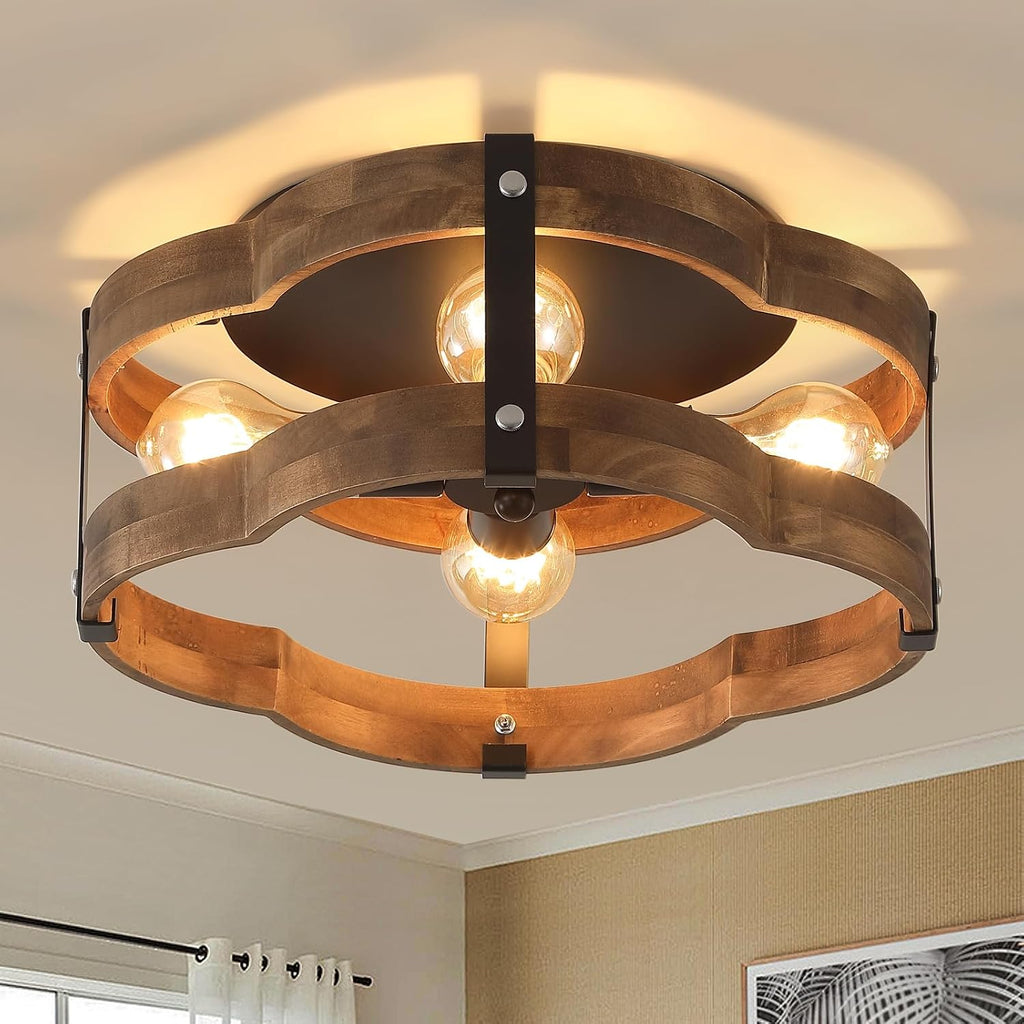 4-Light Wood Cage Farmhouse Ceiling Light
