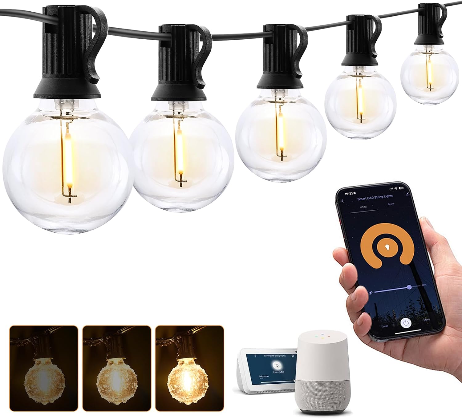 50FT Smart APP G40 Globe String Lights Works with Alexa