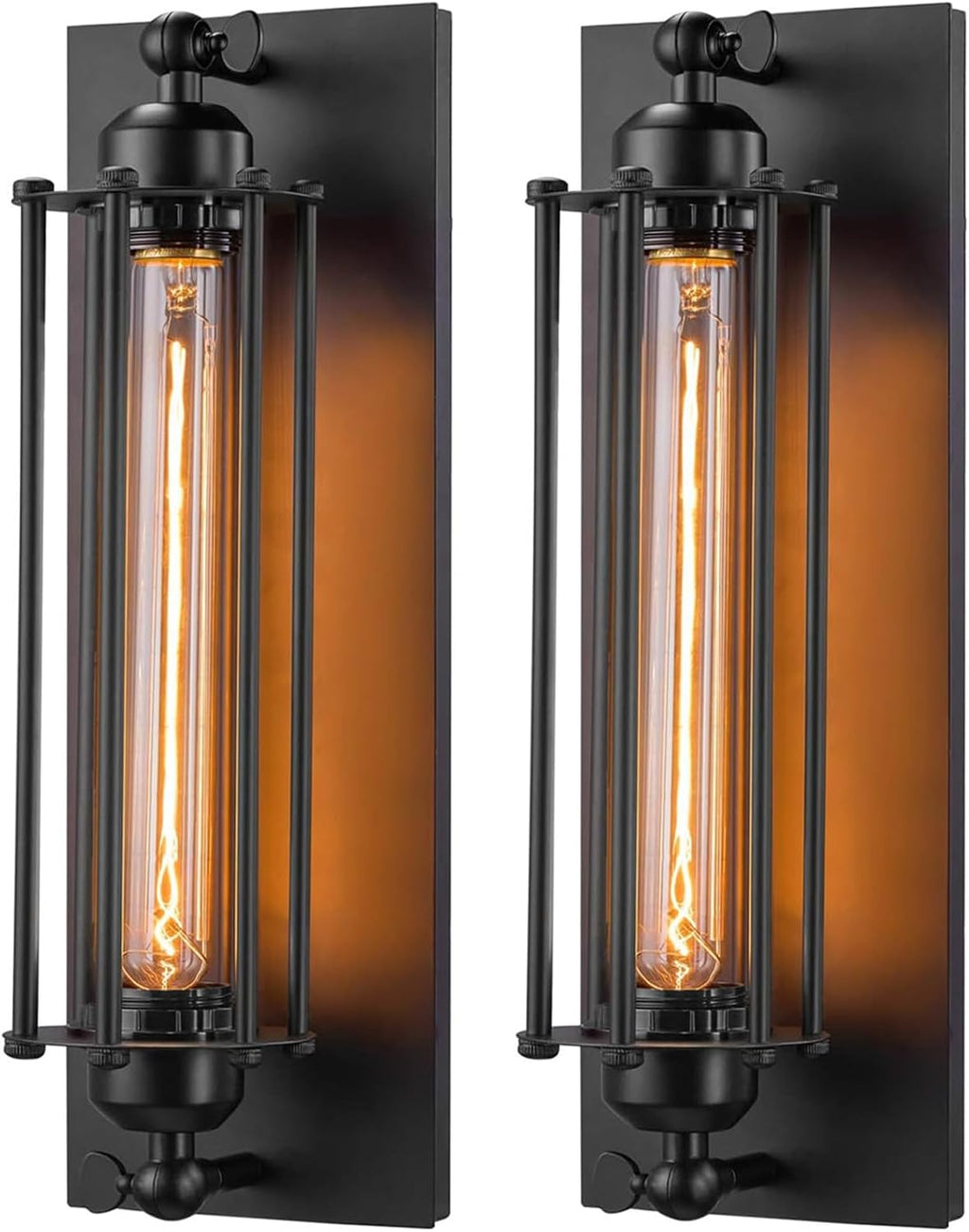 2 Black Industrial Wall Sconces