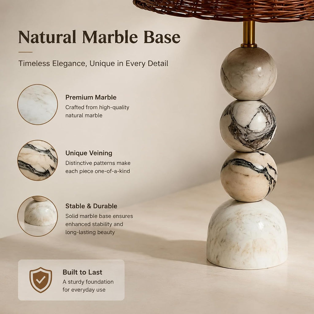 Marble Base Rattan Shade Table Lamp