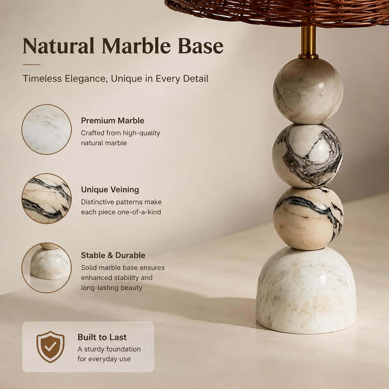 Marble Base Rattan Shade Table Lamp