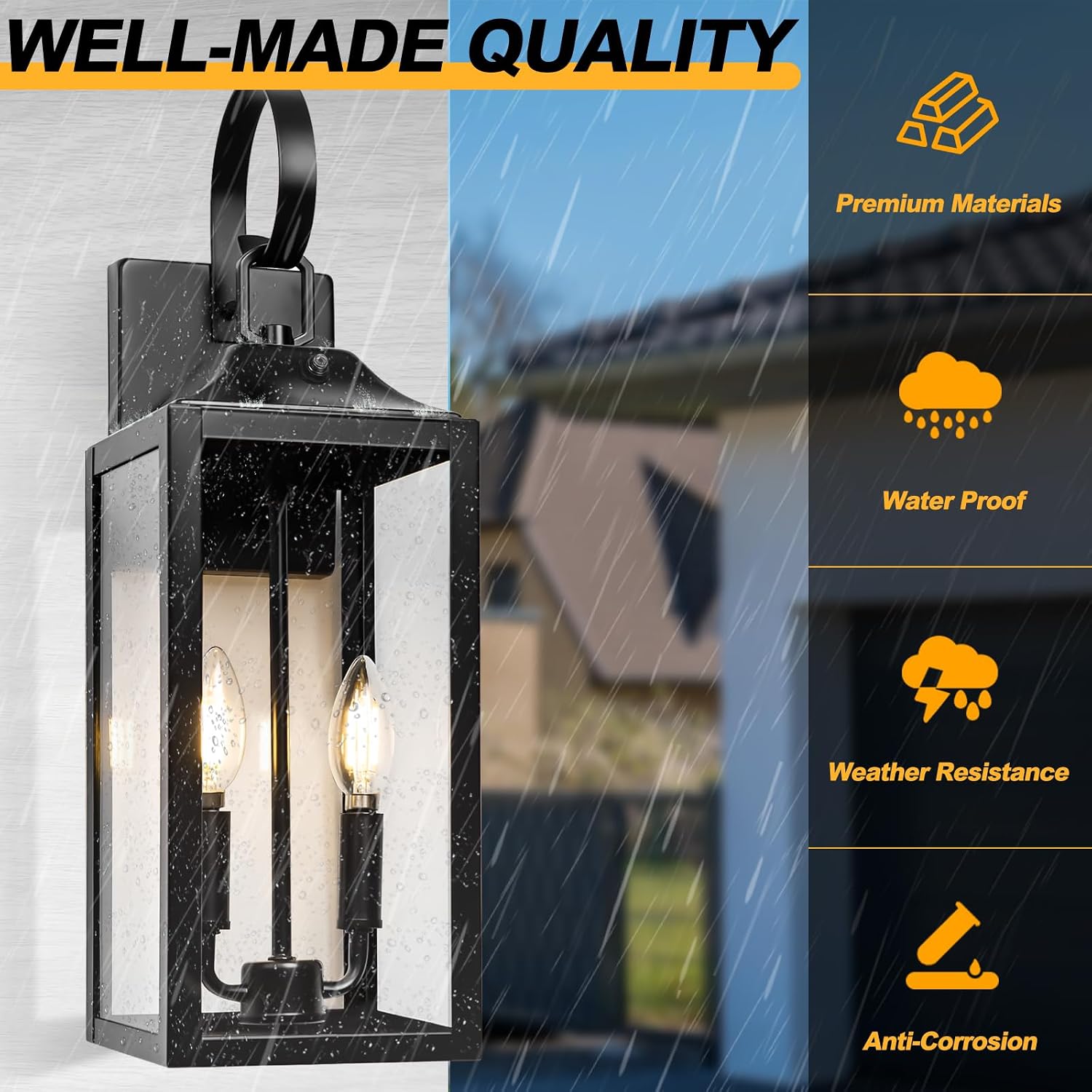 2 Dusk to Dawn Black Outdoor Wall Lanterns