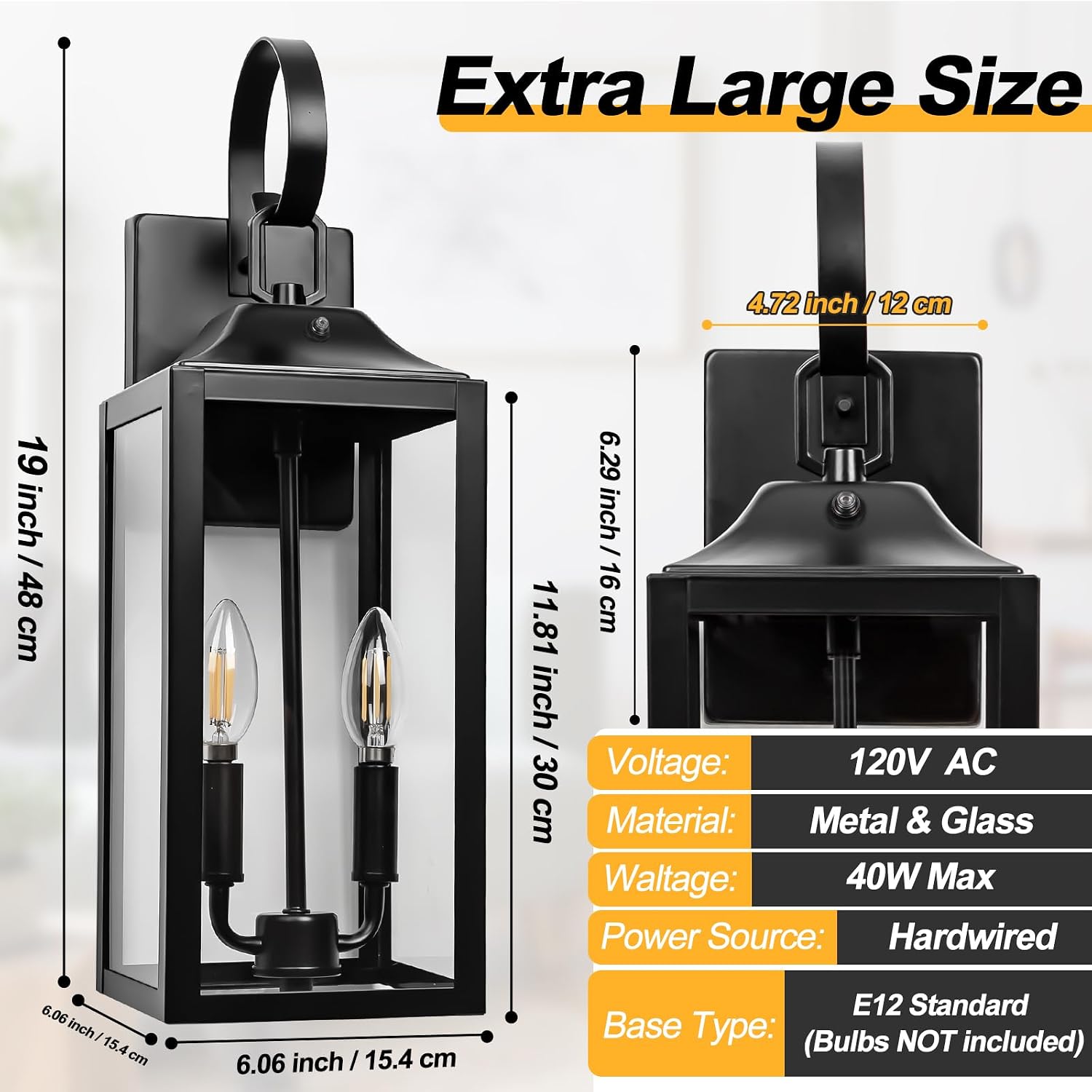 2 Dusk to Dawn Black Outdoor Wall Lanterns