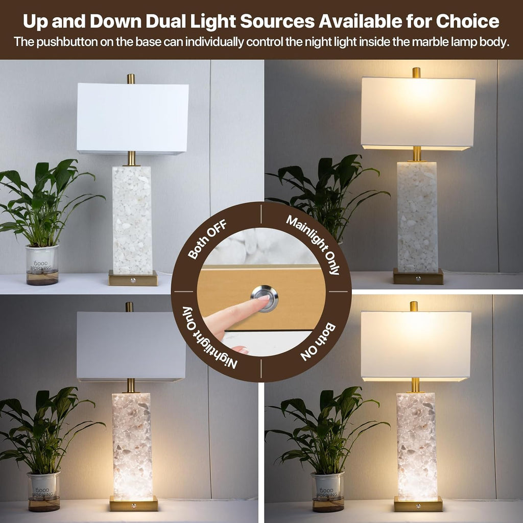 2 Alabaster Marble USB Table Lamps