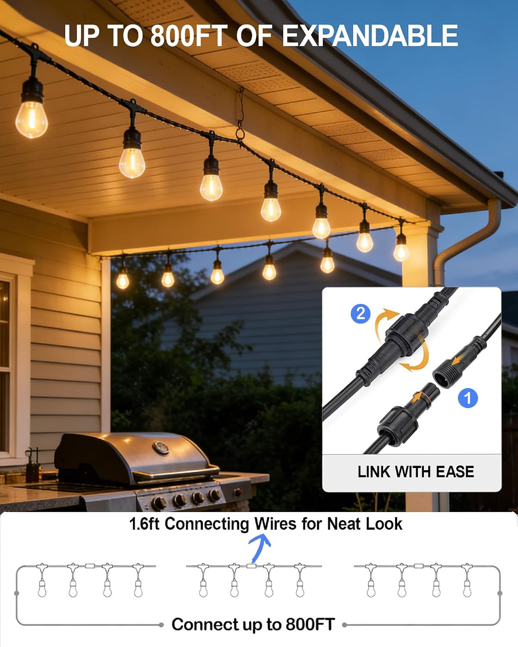 25FT Dimmable Edison Outdoor Patio String Lights