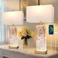 2 Alabaster Marble USB Table Lamps