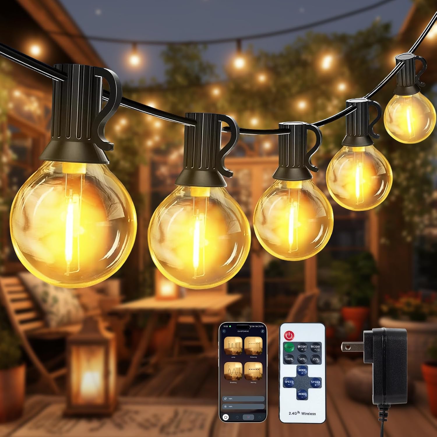 50FT APP Dimmable G40 Globe String Lights