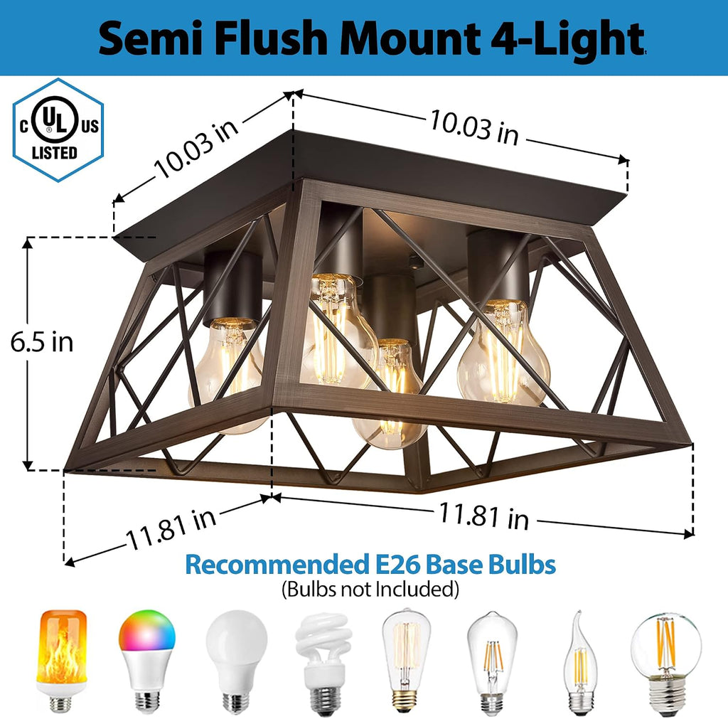 4-Light Square Farmhouse Ceiling Light