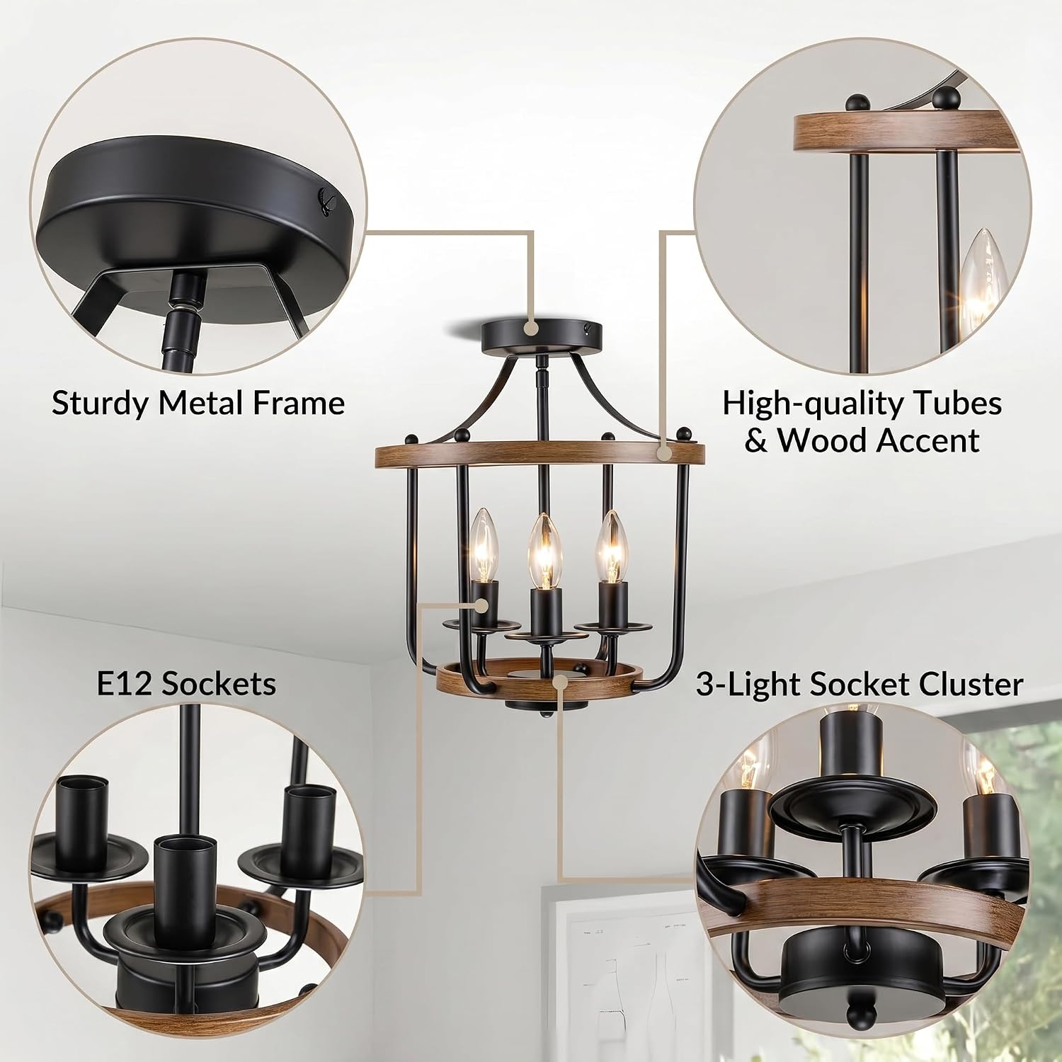 3-Light Cage Farmhouse Ceiling Light