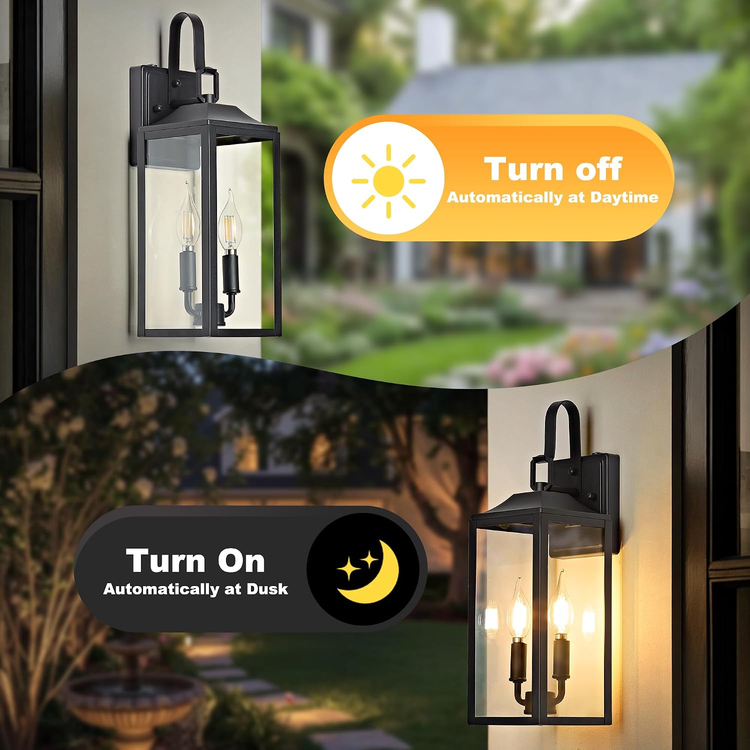 2 Dusk to Dawn Black Outdoor Wall Lanterns