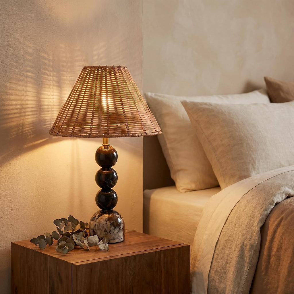 Stacked Ball Marble Rattan Table Lamp
