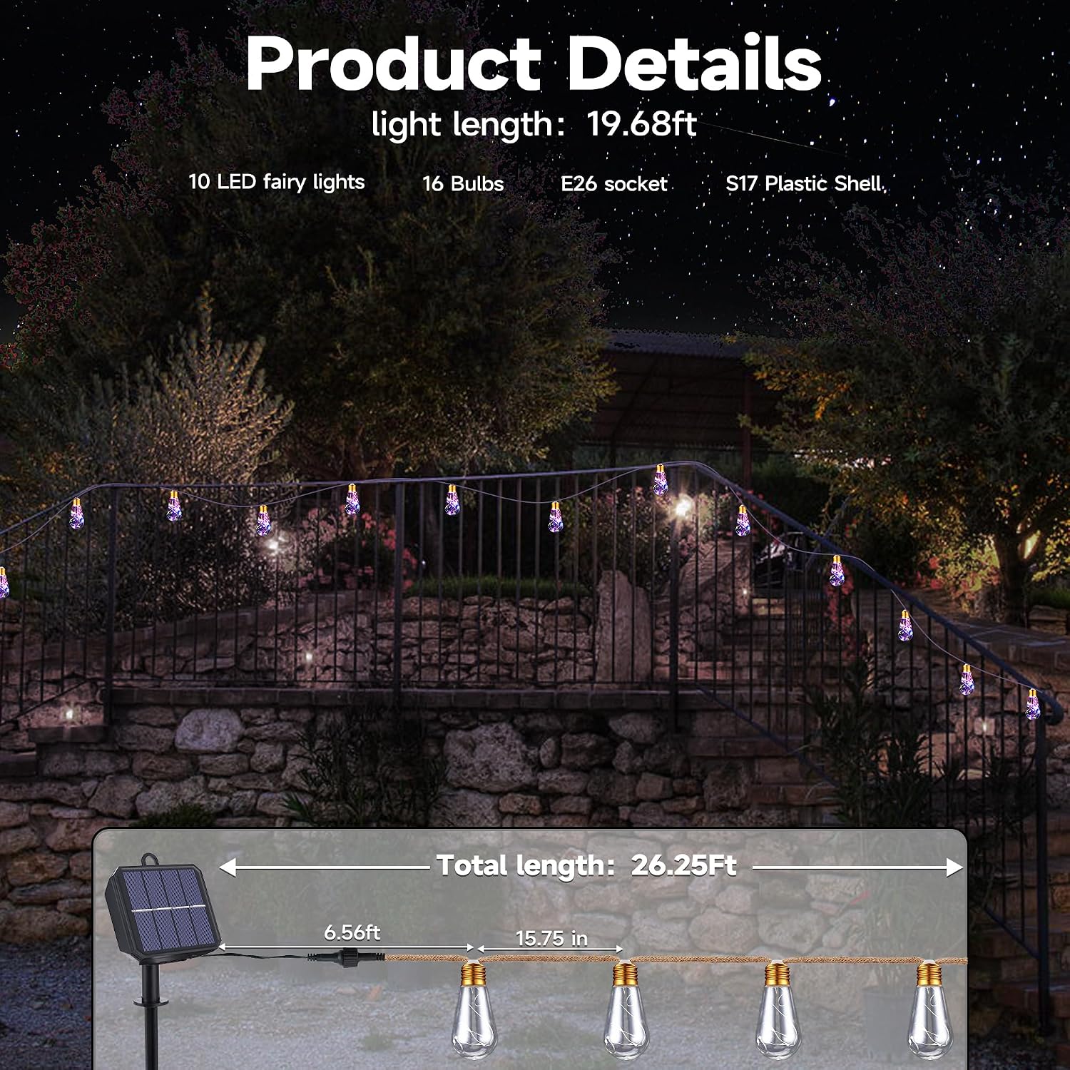 20FT Solar Hemp Rope Outdoor String Lights