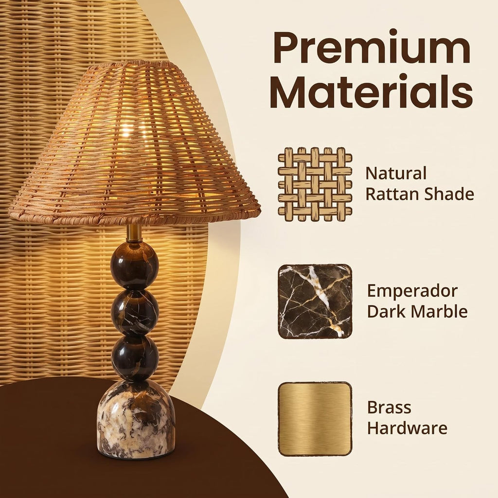 Stacked Ball Marble Rattan Table Lamp