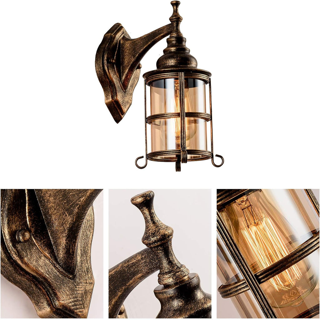 2 Bronze Amber Glass Wall Sconces