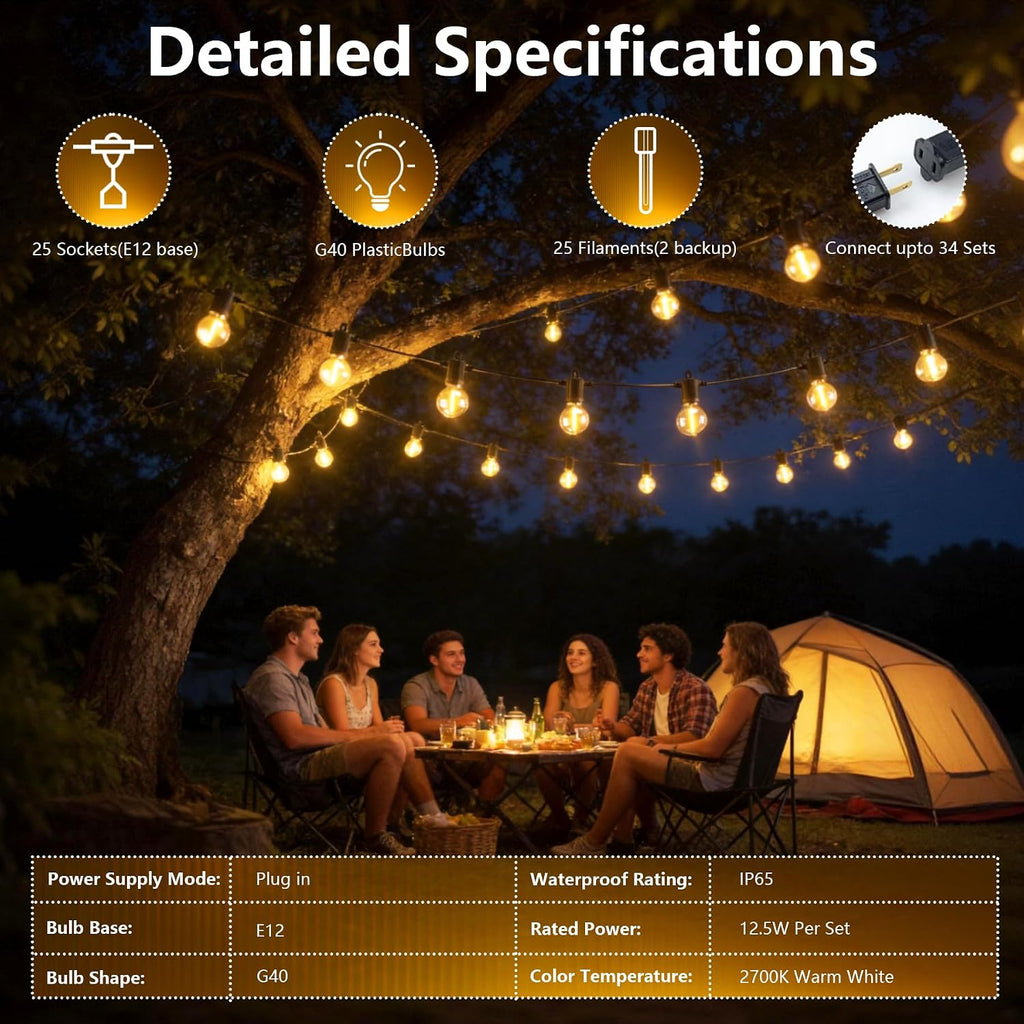 100FT Waterproof G40 Globe String Lights