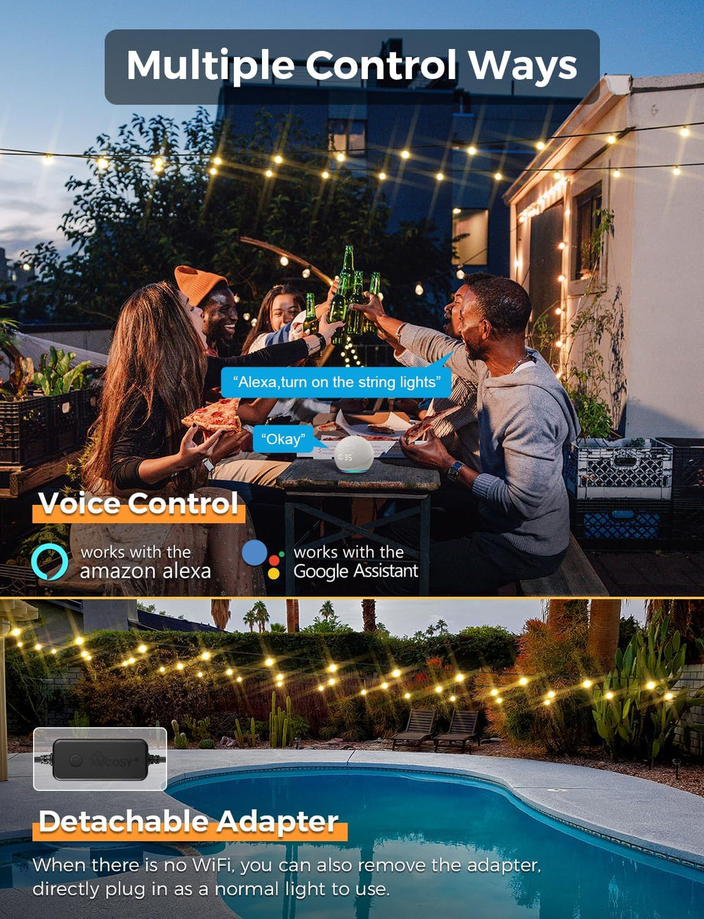 50FT Smart APP G40 Globe String Lights Works with Alexa