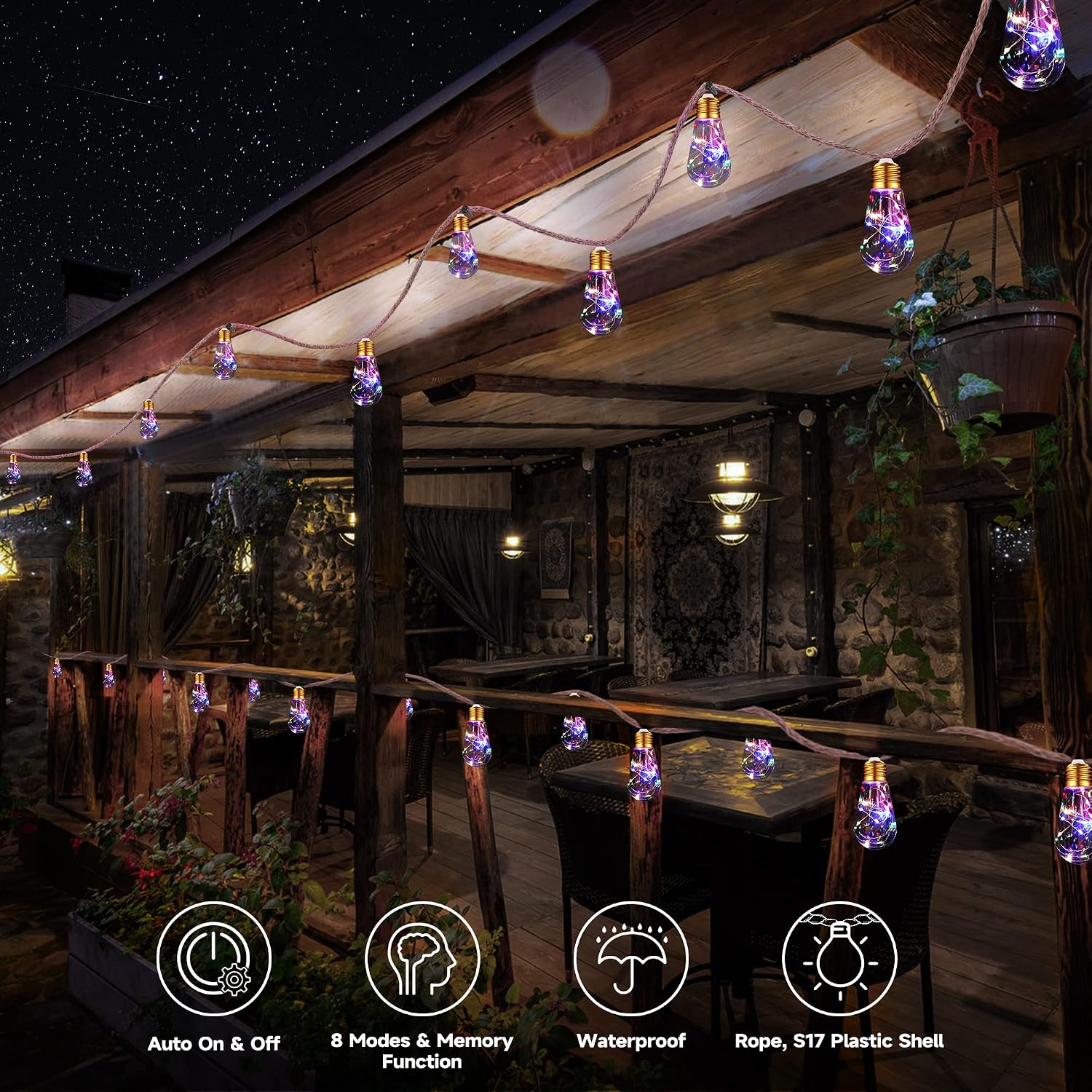 20FT Solar Hemp Rope Outdoor String Lights
