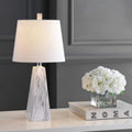 White Marble Faceted Linen Shade Table Lamp