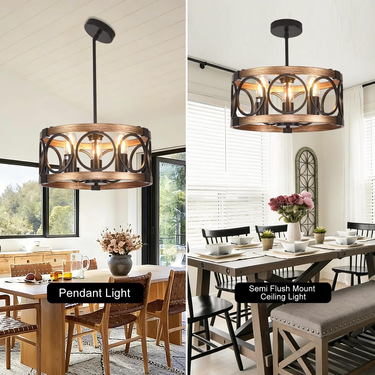 3-Light Rustic Drum Ceiling Light