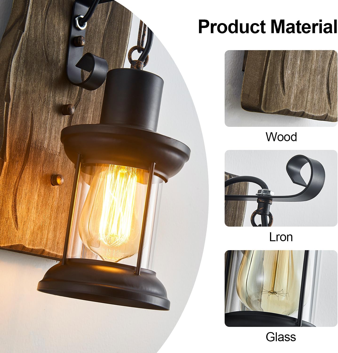 Black Wood Backplate Wall Sconce