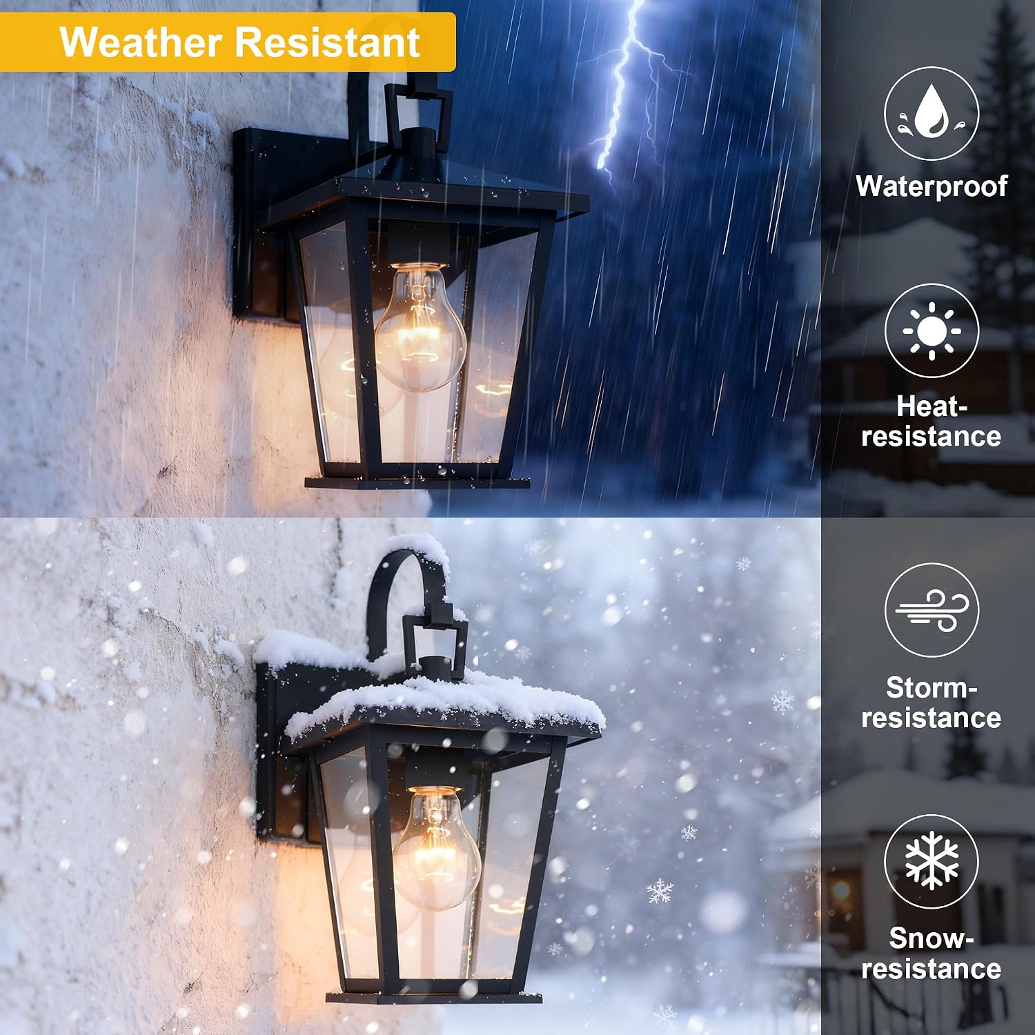 2 Black Clear Glass Outdoor Lanterns