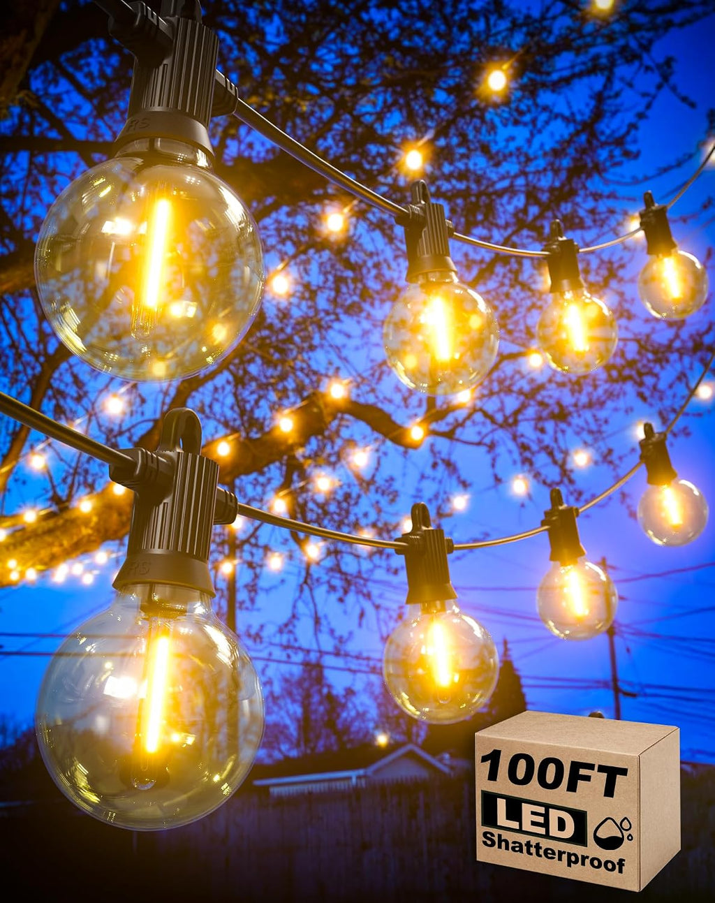 100FT Dimmable G40 Globe Patio String Lights