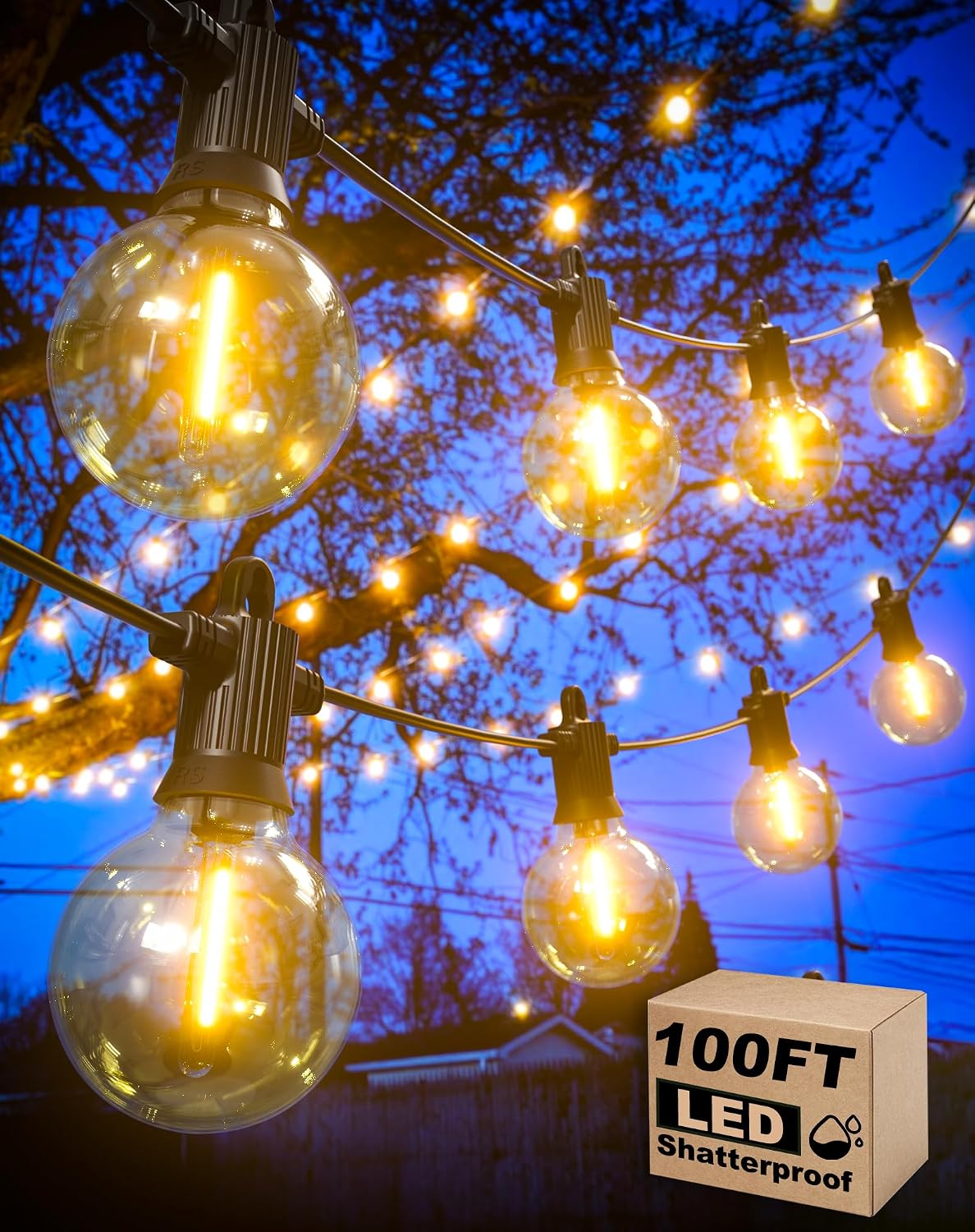 100FT Dimmable G40 Globe Patio String Lights