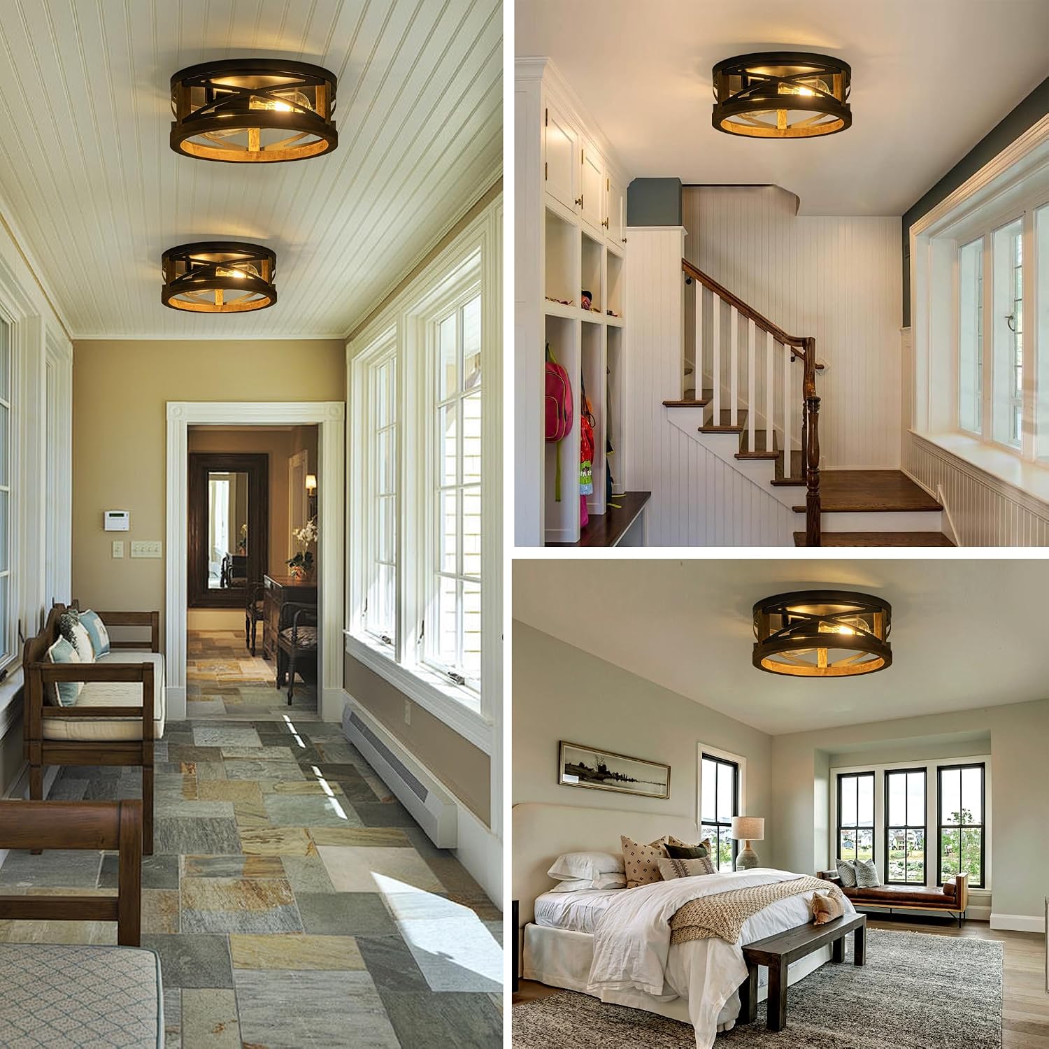 2-Light Wood Farmhouse Ceiling Light