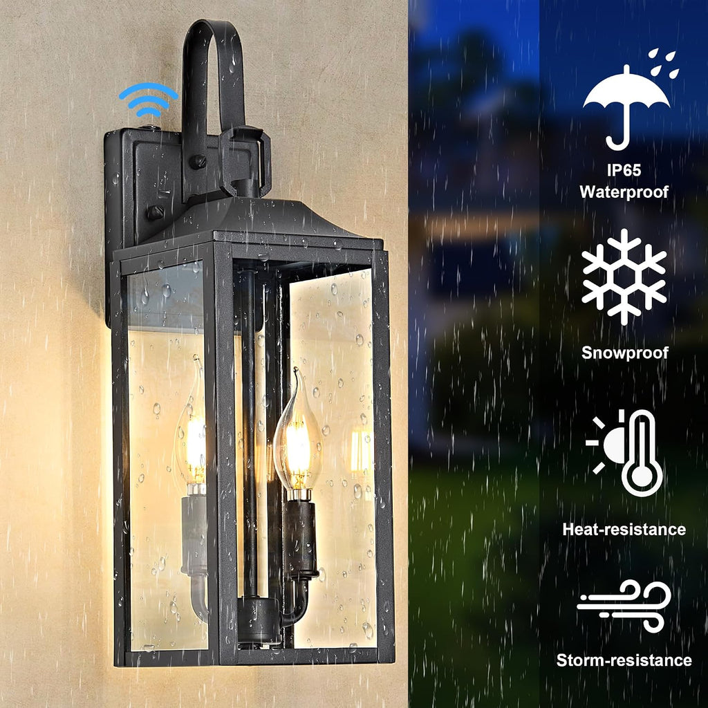 2 Dusk to Dawn Black Outdoor Wall Lanterns