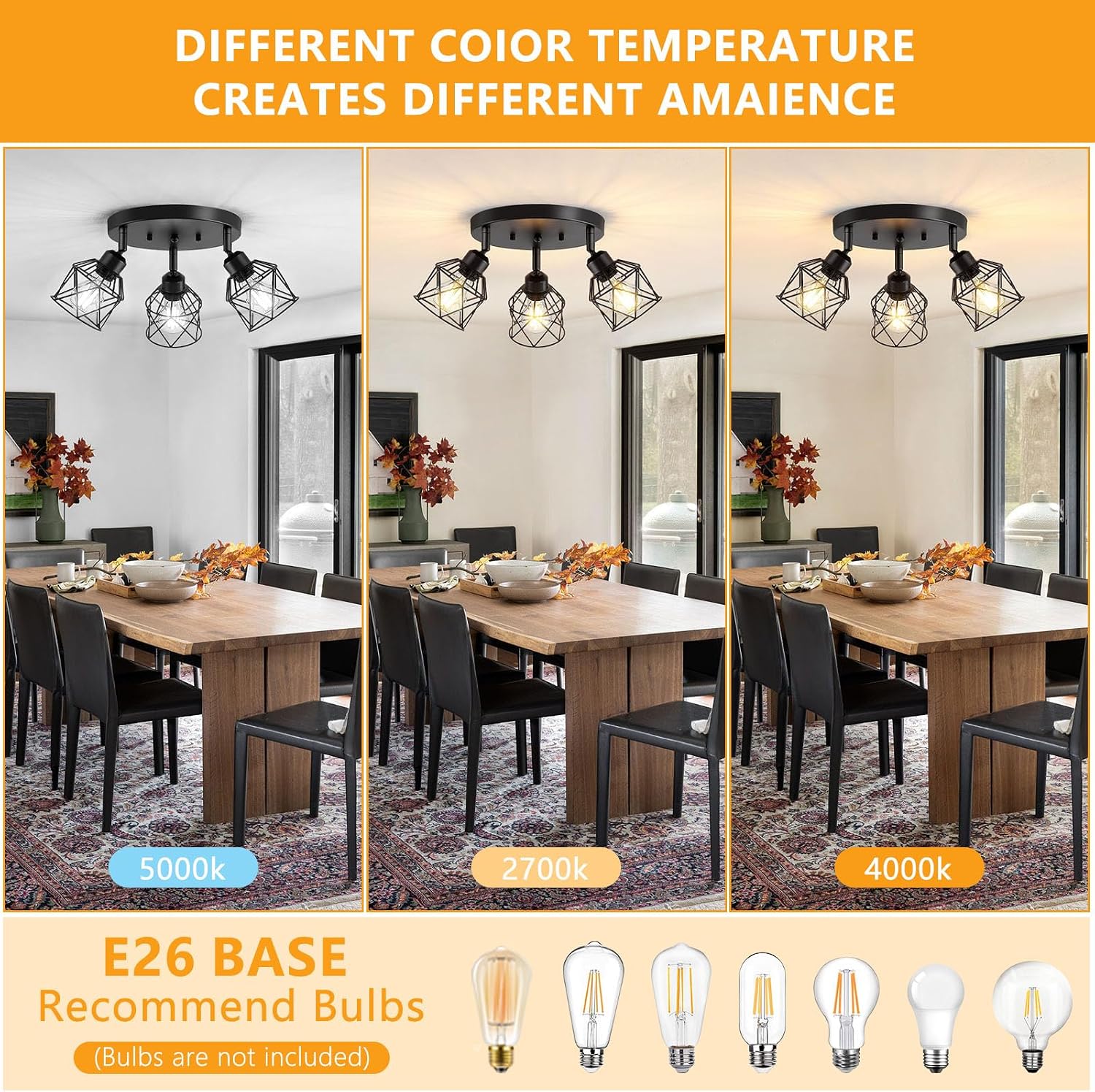 3-Light Adjustable Cage Ceiling Light