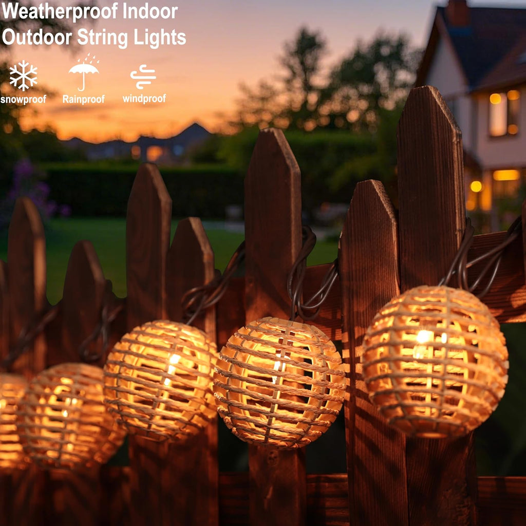 Rattan Globe Lantern String Lights