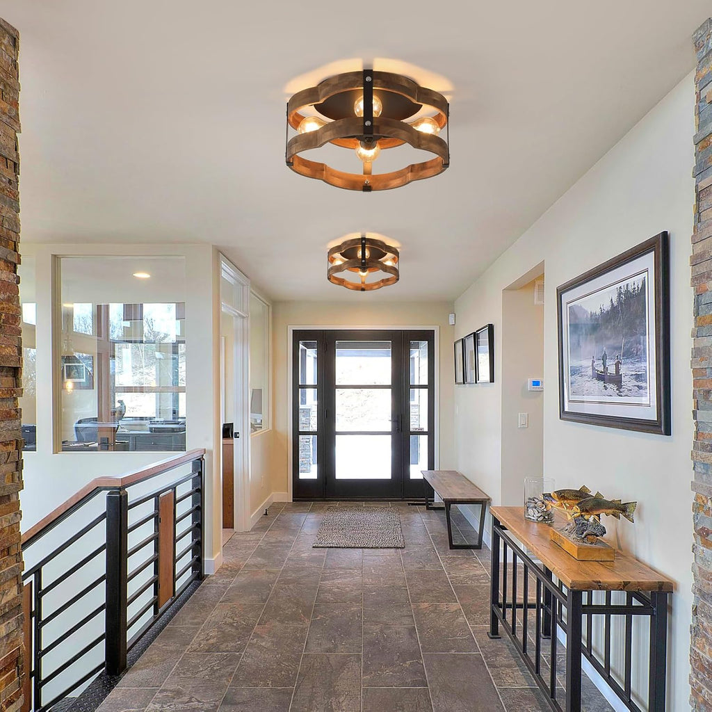 4-Light Wood Cage Farmhouse Ceiling Light