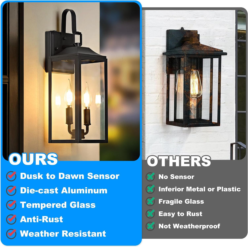 2 Dusk to Dawn Black Outdoor Wall Lanterns