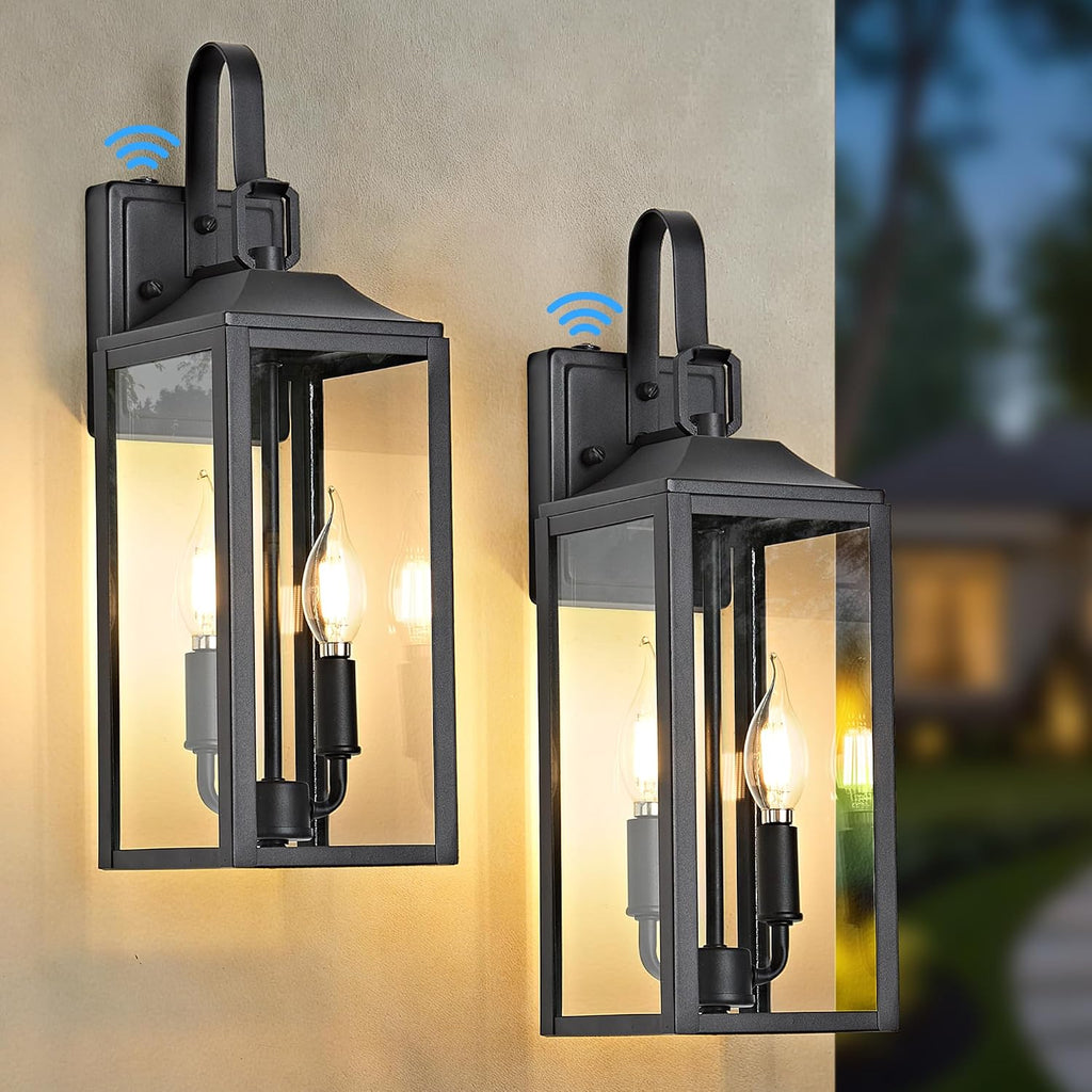 2 Dusk to Dawn Black Outdoor Wall Lanterns