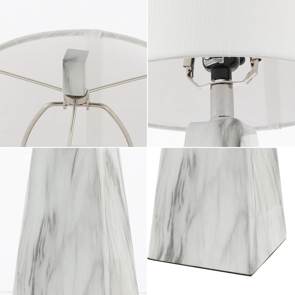 2 White Marble Modern Table Lamps