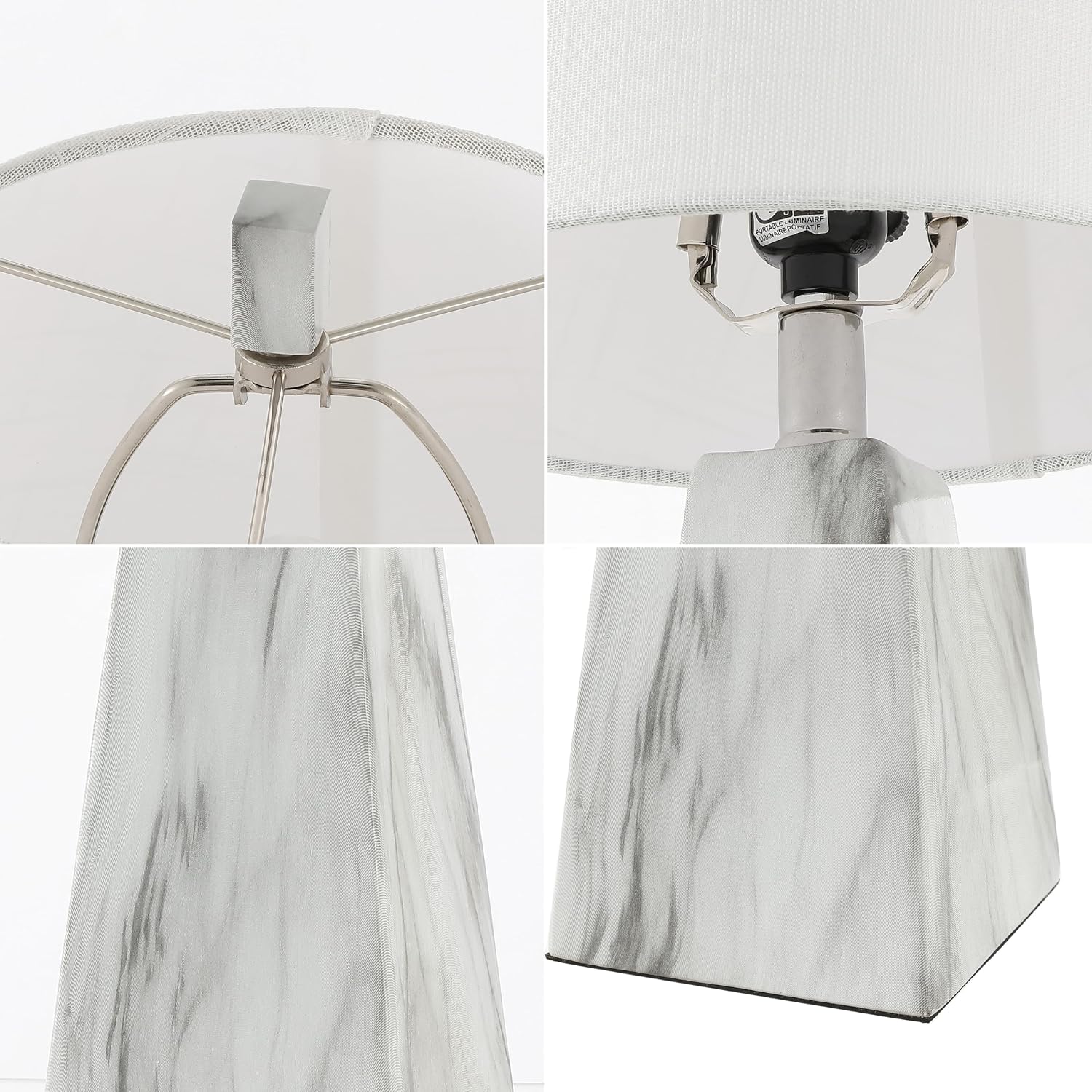 2 White Marble Modern Table Lamps